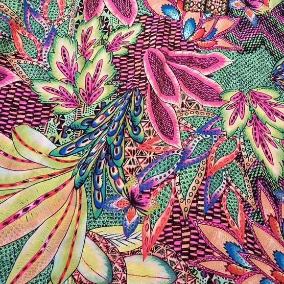 Macy's Tacera Women's M Summer Beach Party Boho 70's 3/4 Flare Neon Floral - Picture 11 of 12